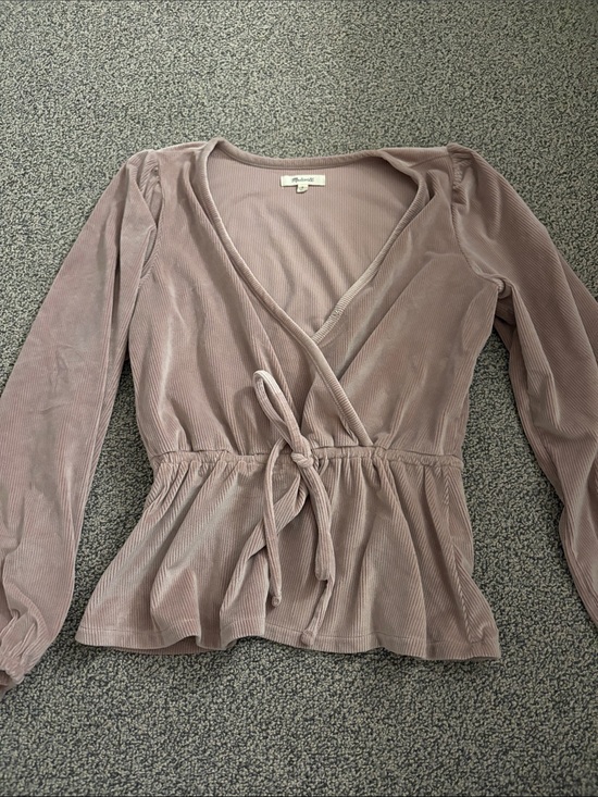 Madewell Tops - Madewell Mauve Ribbed Wrap Tie Blouse